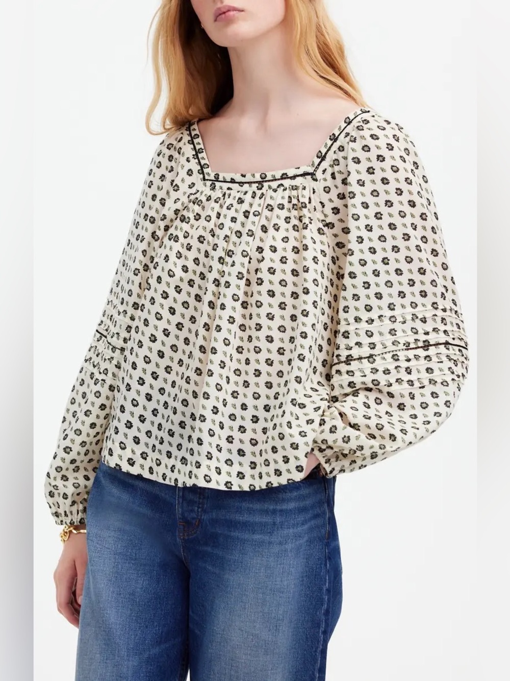Madewell Floral Square Neck Peasant Blouse Size Medium Cottagecore Boho